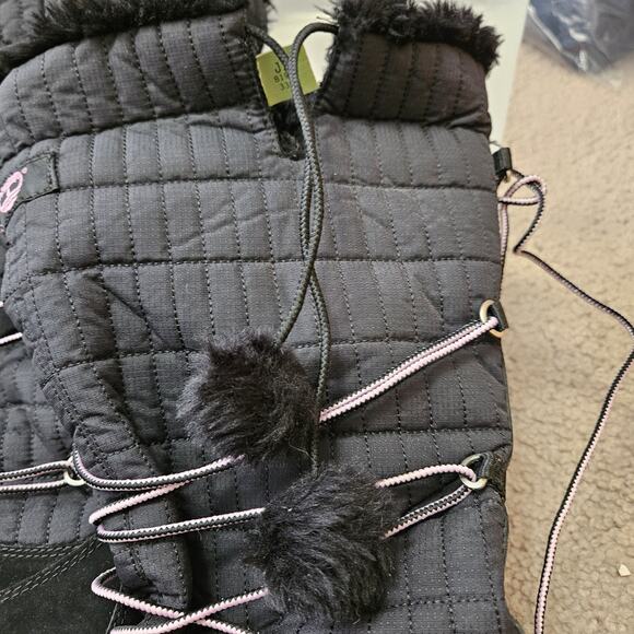 Womens Timberland MukLuk Style Boot Knee High Black Leather Nylon Pink Sole Sz 7 - Picture 5 of 13